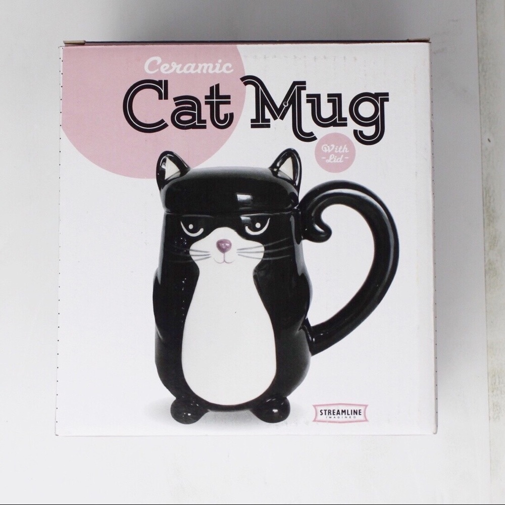 Kitty Cat Mug Ceramic Feline Cup New Black & White